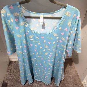 3X LuLaRoe Irma Teal with Pineapple, Watermelon, Ice Cream pattern